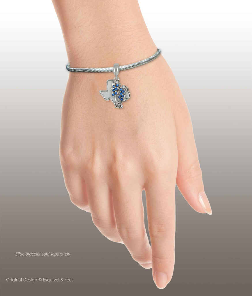Bluebonnet Jewelry Sterling Silver Handmade Bluebonnet Flower Charm Slide This Charm Will Fit A Pandora® Slide Bracelet BBD2XTX-PNS