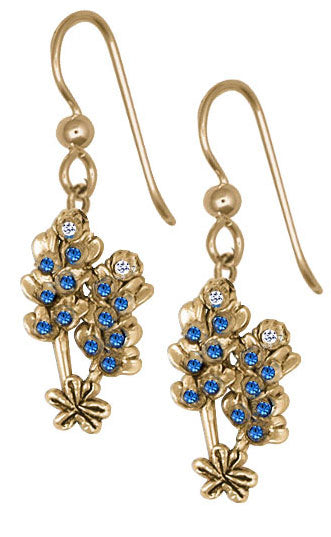 Bluebonnet Jewelry 14k Gold Handmade Bluebonnet Flower Earrings  BBD2X-EG