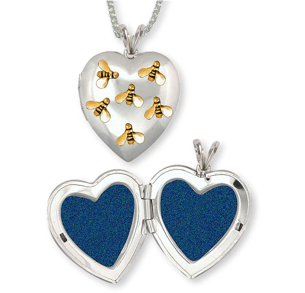 Honey Bee Charms Honey Bee Photo Locket Silver And 14k Gold Honeybee Jewelry Honey Bee jewelry