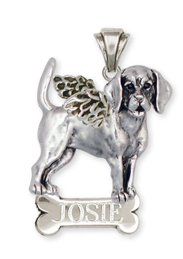 Beagle Dog Personalized Angel Pendant Jewelry Handmade Sterling Silver  BG11A-NP