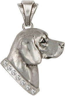 Beagle Dog Pendant With Stone Collar Jewelry Handmade Sterling Silver  BG19-SP