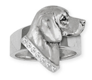 Beagle Dog Ring With Stone Collar Jewelry Handmade Sterling Silver  BG19-SR