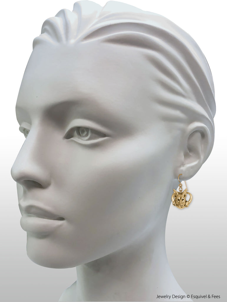 Doberman Pinscher Jewelry 14k Yellow Gold Handmade Doberman Earrings  BUT8-EG