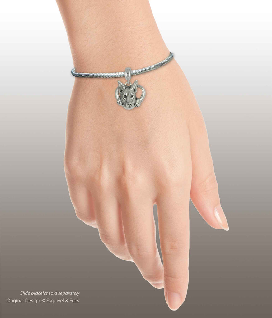 Doberman Pinscher Jewelry Sterling Silver Handmade Doberman Charm Slide This Charm Will Fit A Pandora® Slide Bracelet BUT8-PNS