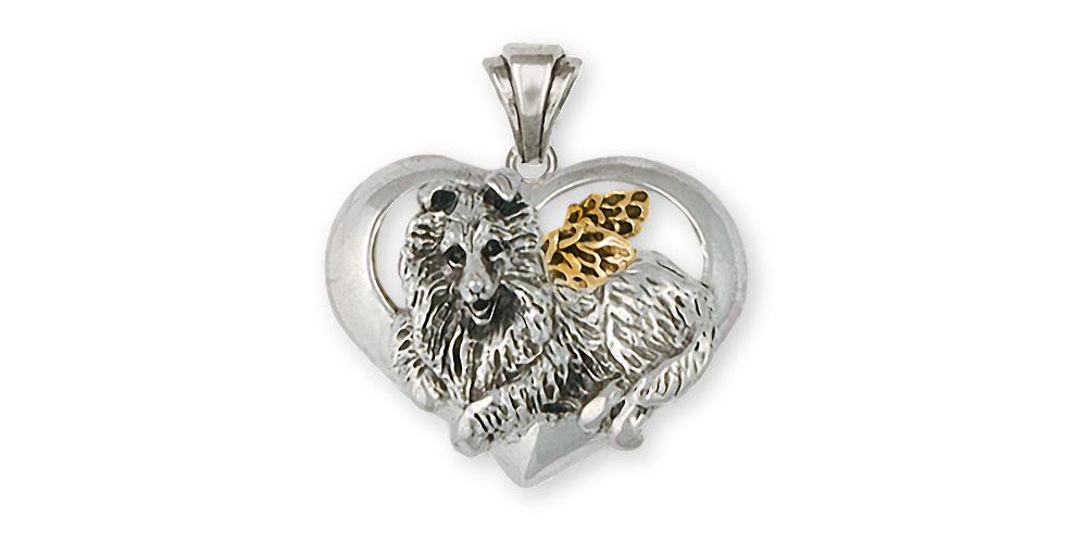 Sheltie Charms Sheltie Pendant Silver And 14k Gold Dog Jewelry Sheltie jewelry