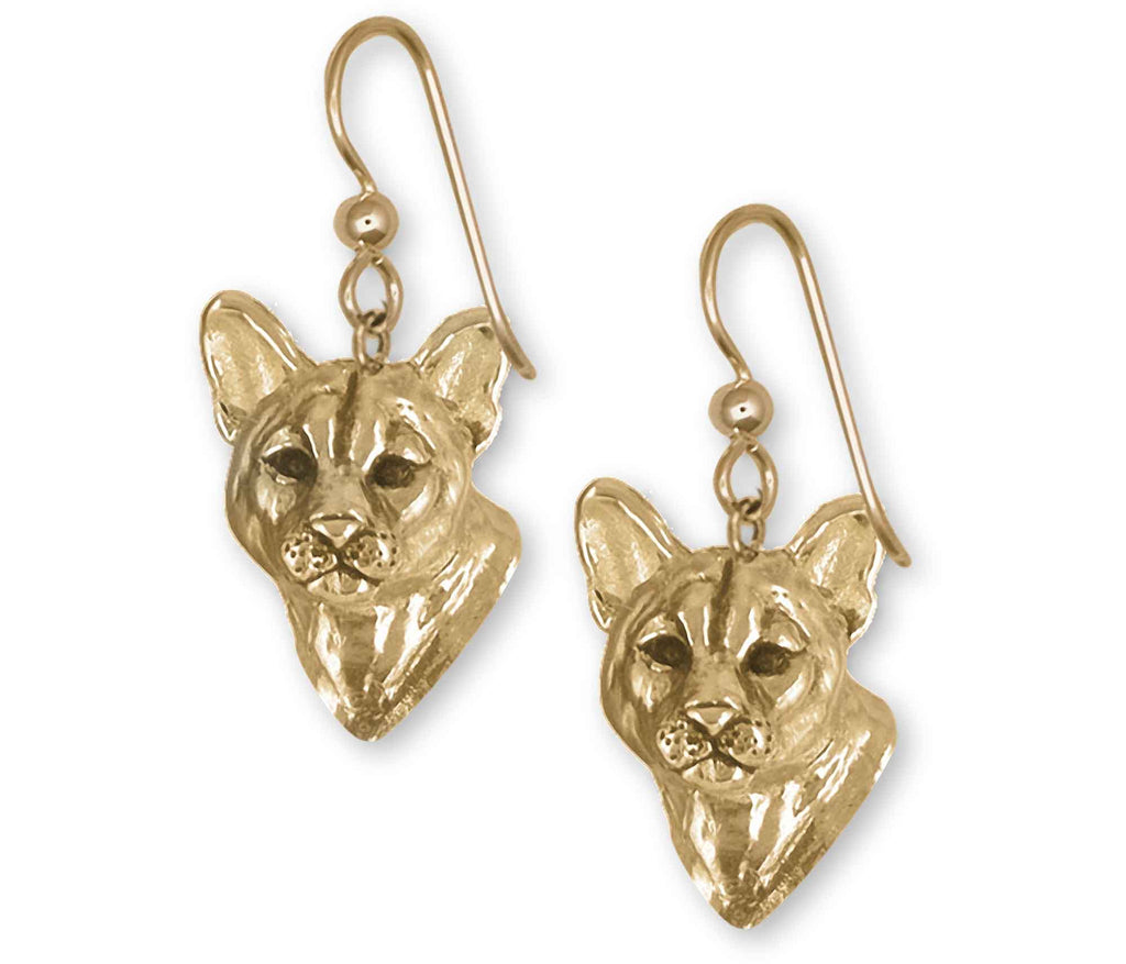 Cougar Charms Cougar Earrings 14k Yellow Gold Mountain Lion Jewelry Cougar jewelry