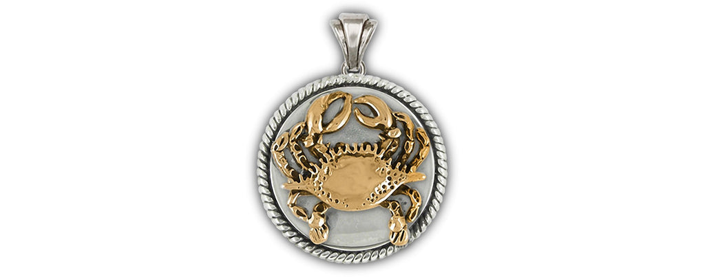 Crab Charms Crab Pendant Silver And 14k Gold Crab Jewelry Crab jewelry