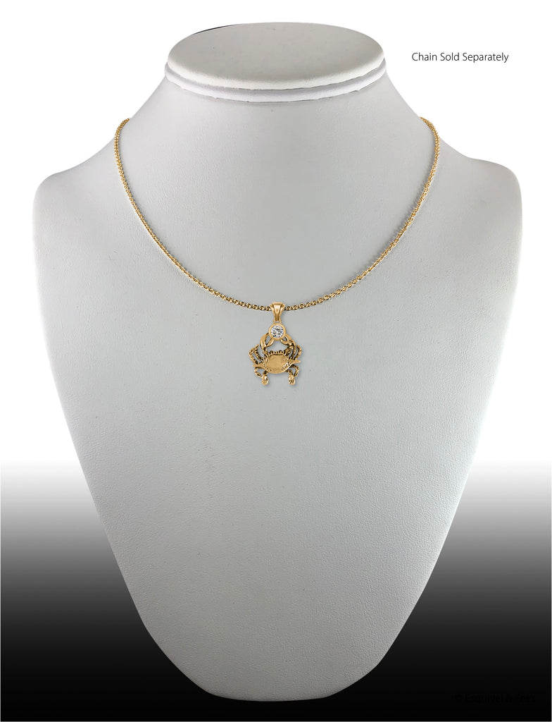Crab Jewelry 14k Gold Handmade Crab Birthstone Pendant  CRB1-SPG
