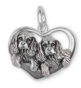 Double Cavalier King Charles Spaniel Charm Jewelry Handmade Sterling Silver CV24-C