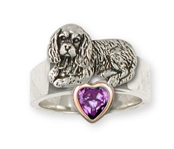 Cavalier King Charles Spaniel Birthstone Ring Jewelry Handmade Sterling Silver CV6-SR