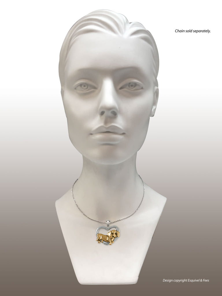 Dachshund Pendant Jewelry Silver And 14k Gold Handmade Dog Pendant DA28-TNP
