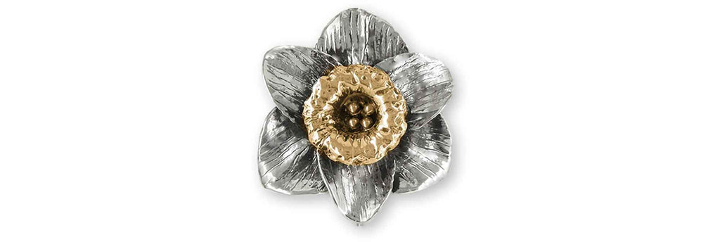 Daffodil Charms Daffodil Brooch Pin Silver And 14k Gold Daffodil Flower Jewelry Daffodil jewelry