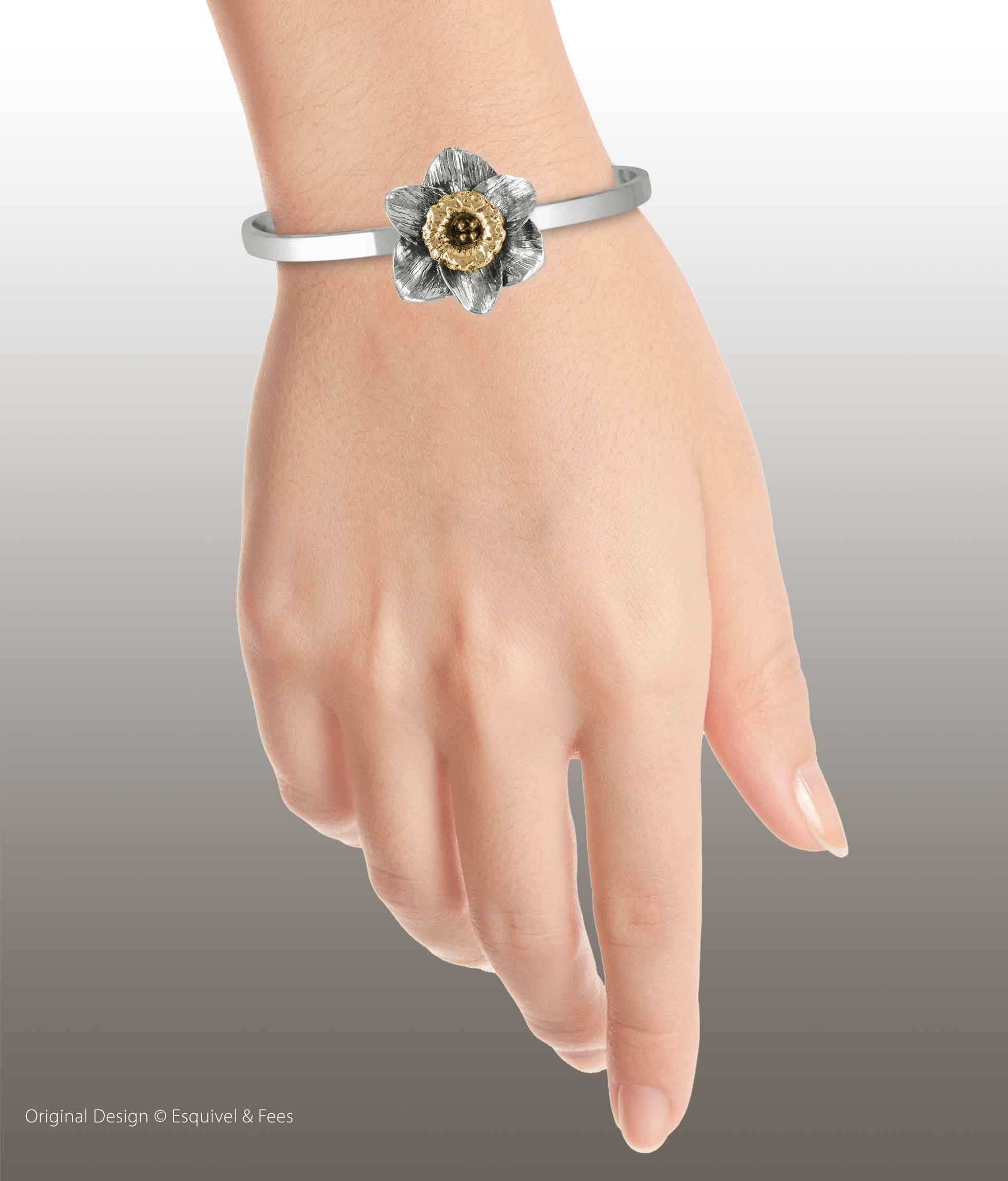 Daffodil Daffodil Flower Bracelet Silver And 14k Gold | Esquivel and Fees |  Handmade Charm and Jewelry Designs