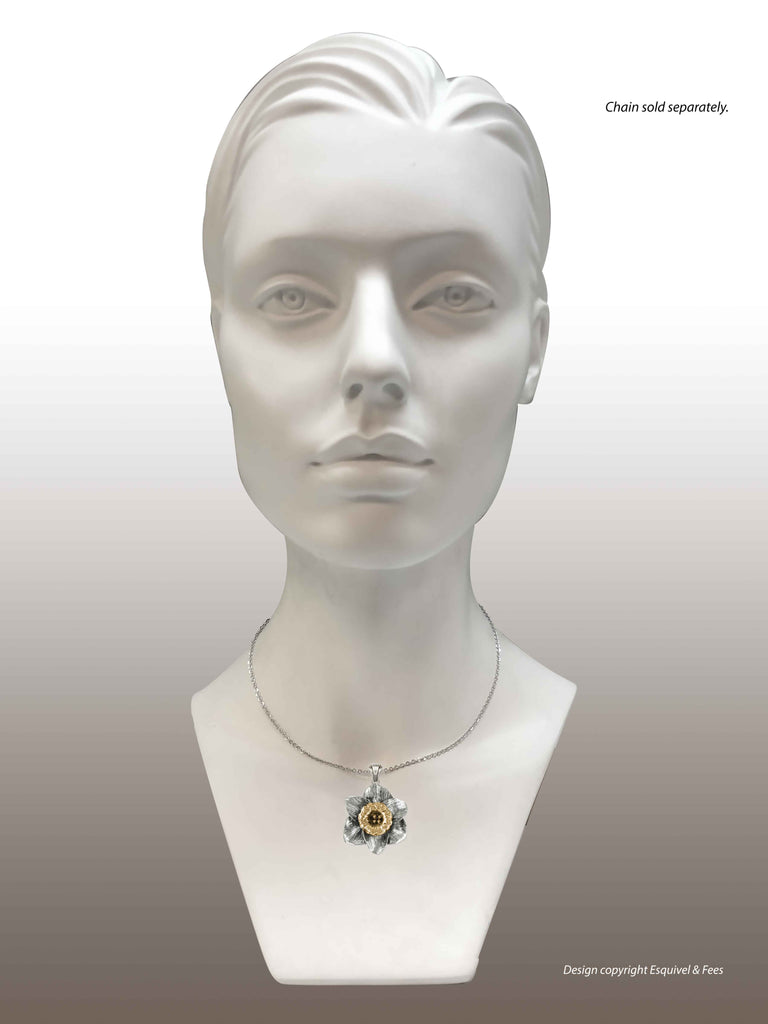 Daffodil Jewelry Silver And 14k Gold Handmade Daffodil Flower Pendant  DAF3-TNP