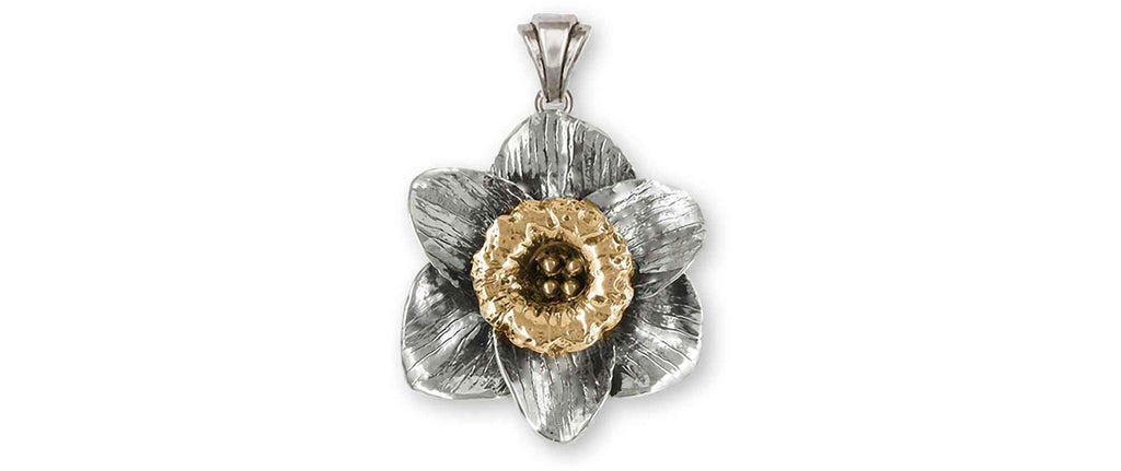 Daffodil Charms Daffodil Pendant Silver And 14k Gold Daffodil Flower Jewelry Daffodil jewelry