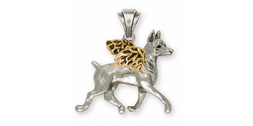 Doberman Pincher Charms Doberman Pincher Pendant Silver And 14k Gold Dog Jewelry Doberman Pincher jewelry