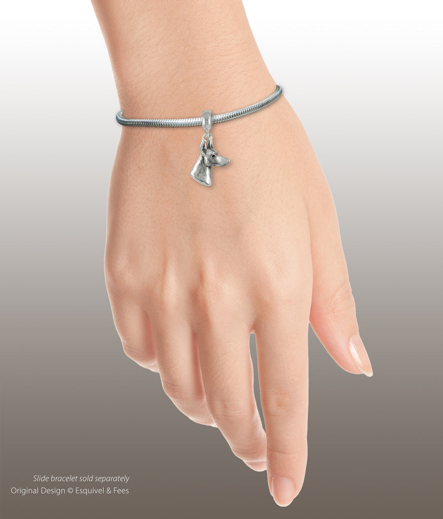 Doberman Pinscher Jewelry Sterling Silver Handmade Doberman Charm Slide This Charm Will Fit A Pandora® Slide Bracelet DB5-PNS
