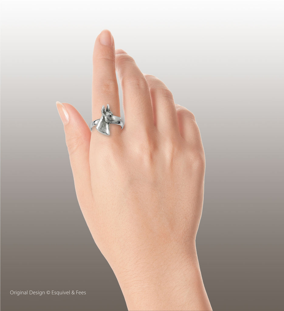 Doberman Pinscher Jewelry Sterling Silver Handmade Doberman Ring  DB5-R