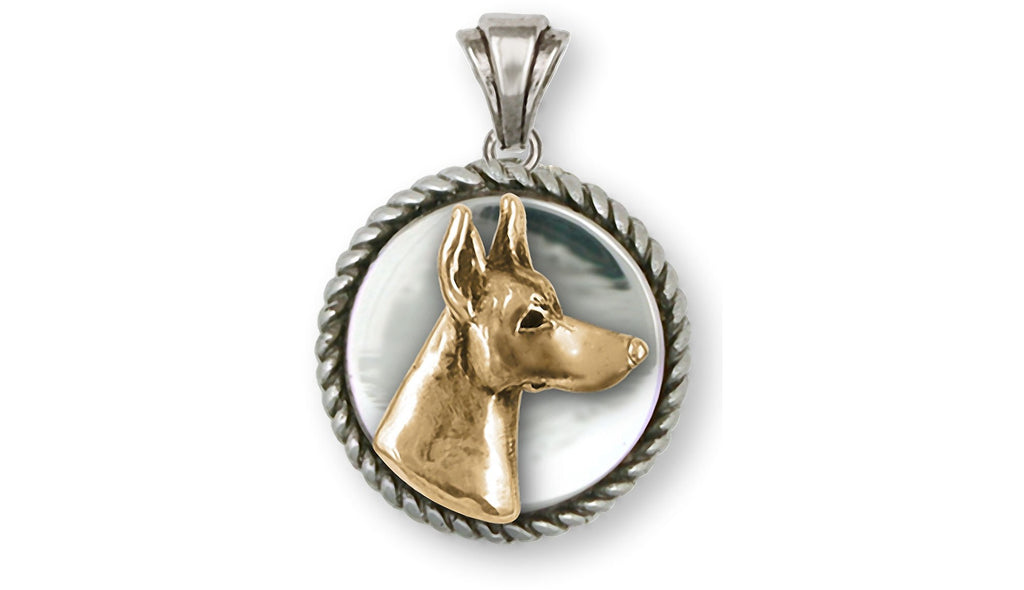 Doberman Pinscher Charms Doberman Pinscher Pendant Silver And 14k Gold Doberman Jewelry Doberman Pinscher jewelry