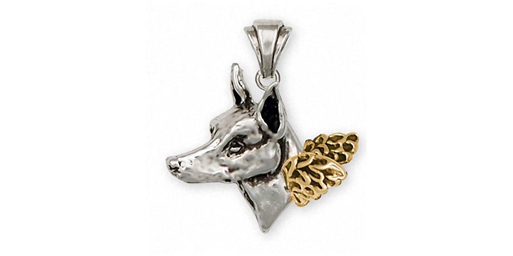 Doberman Pincher Charms Doberman Pincher Pendant Silver And 14k Gold Dog Jewelry Doberman Pincher jewelry