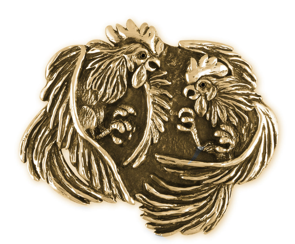 Fighting Roosters Charms Fighting Roosters Belt Buckle Hand Cast Yellow Bronze Mens Jewelry FIGHTING ROOSTERS jewelry