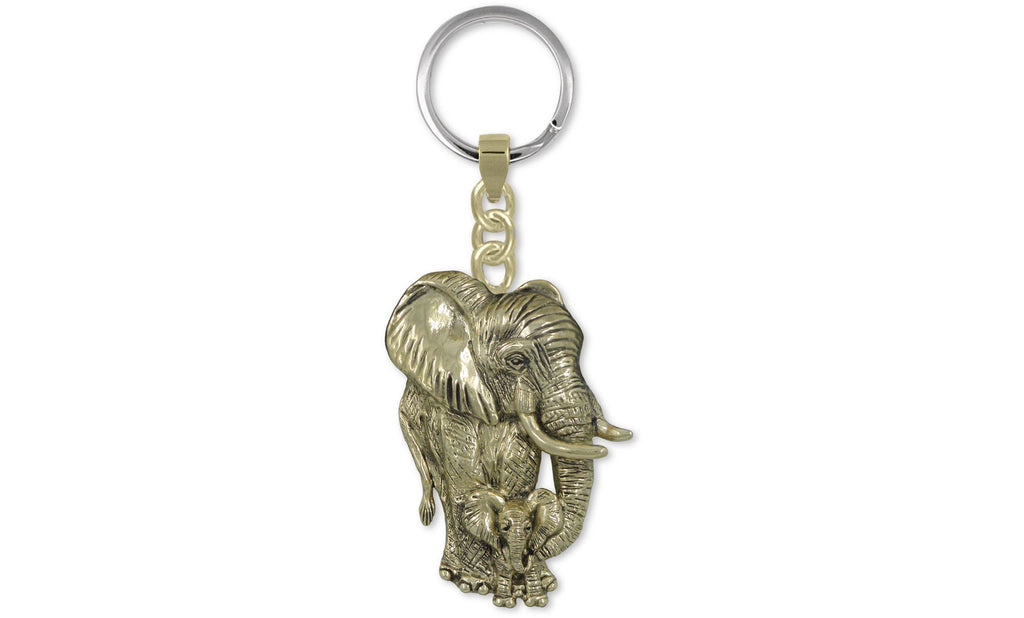Elephant Charms Elephant Key Ring Yellow Bronze Elephant And Calf Jewelry Elephant jewelry