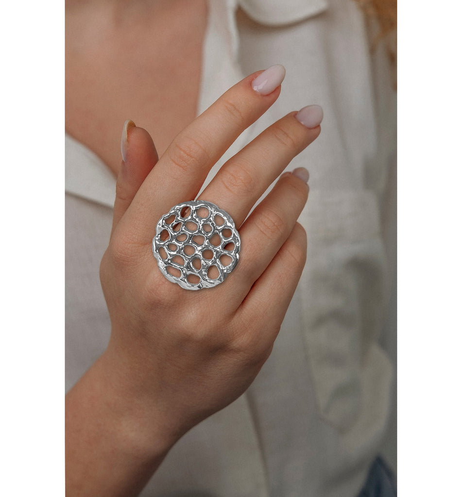 Fashion Ring Charms Fashion Ring Ring Sterling Silver Honeycomb Jewelry Fashion Ring jewelry