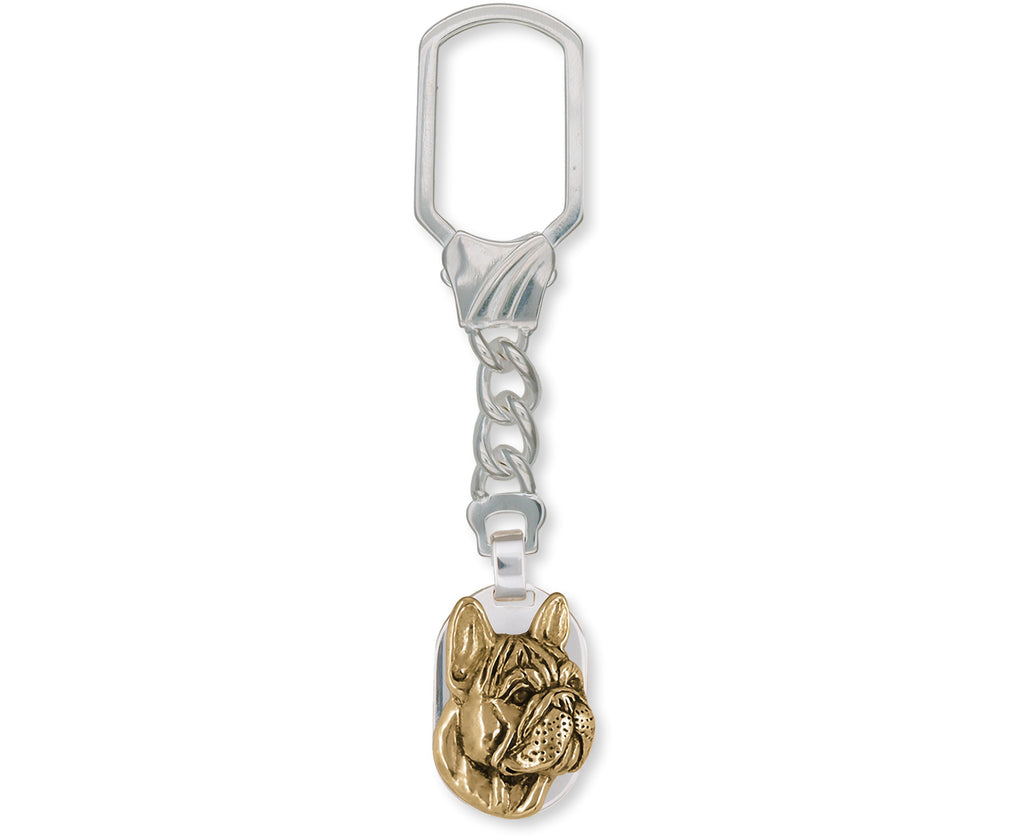 French Bulldog Charms French Bulldog Key Ring Sterling Silver And Yellow Bronze Frenchie Jewelry French Bulldog jewelry
