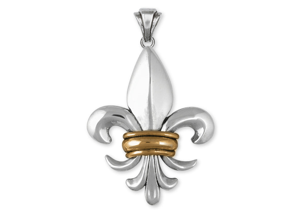 Fleur De Lis Charms Fleur De Lis Pendant Sterling Silver And Yellow Bronze Flower Jewelry Fleur De Lis jewelry