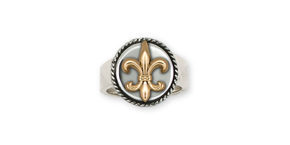 Fleur De Lis Charms Fleur De Lis Ring Sterling Silver And Yellow Bronze Flower Jewelry Fleur De Lis jewelry