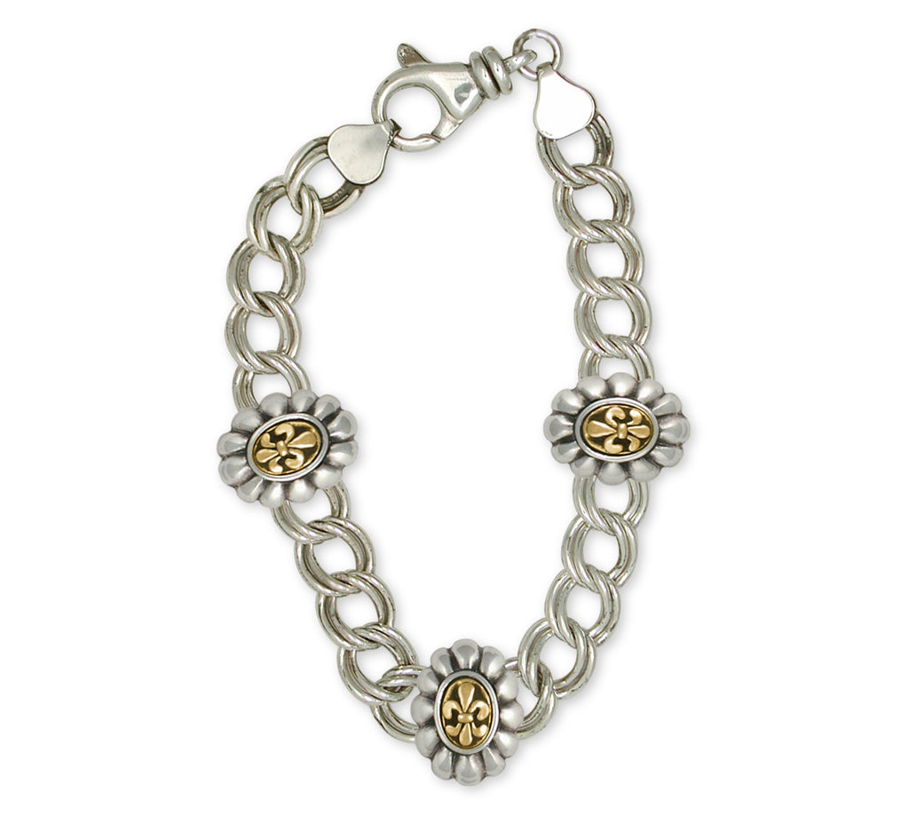 Fleur De Lis Charms Fleur De Lis Bracelet Sterling Silver And Yellow Bronze Flower Jewelry Fleur De Lis jewelry