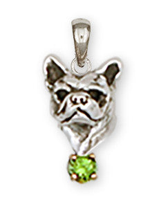 French Bulldog Birthstone Pendant Handmade Sterling Silver Dog Jewelry FR12-SP