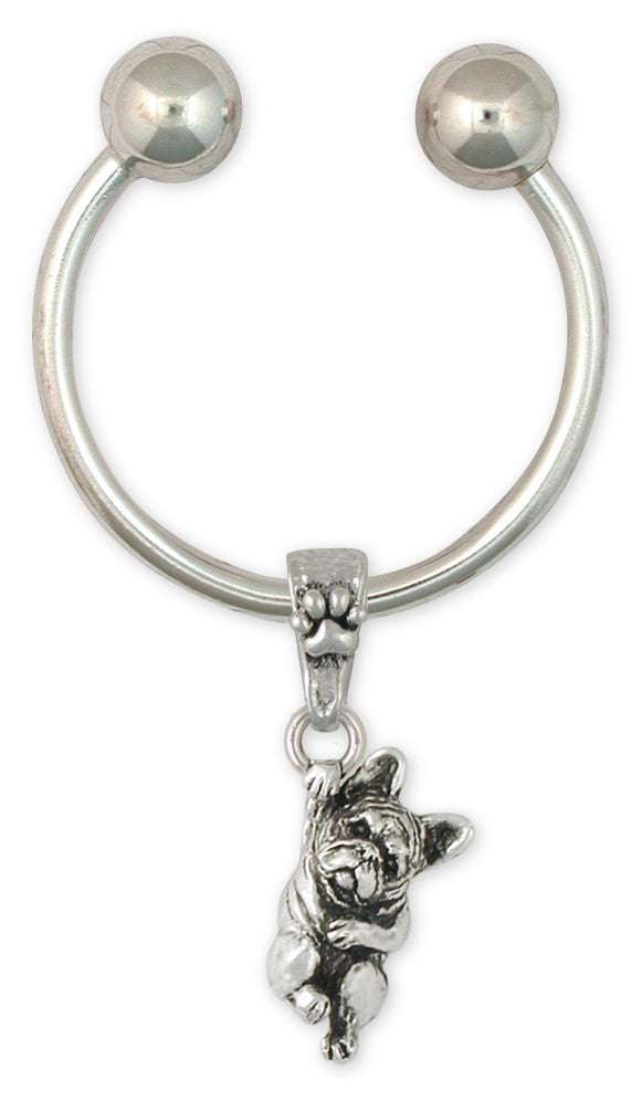 French Bulldog Key Ring Handmade Sterling Silver Dog Jewelry FR16-KR