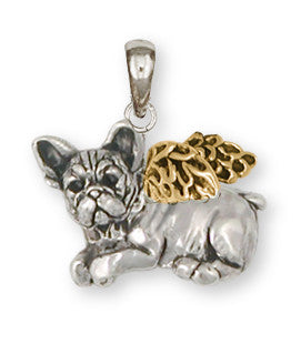 French Bulldog Angel Pendant 14k Two Tone Gold Vermeil Dog Jewelry FR22A-PVM