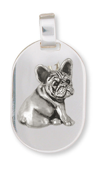 French Bulldog Dog Tag Style Pendant Handmade Sterling Silver Dog Jewelry FR23-DT