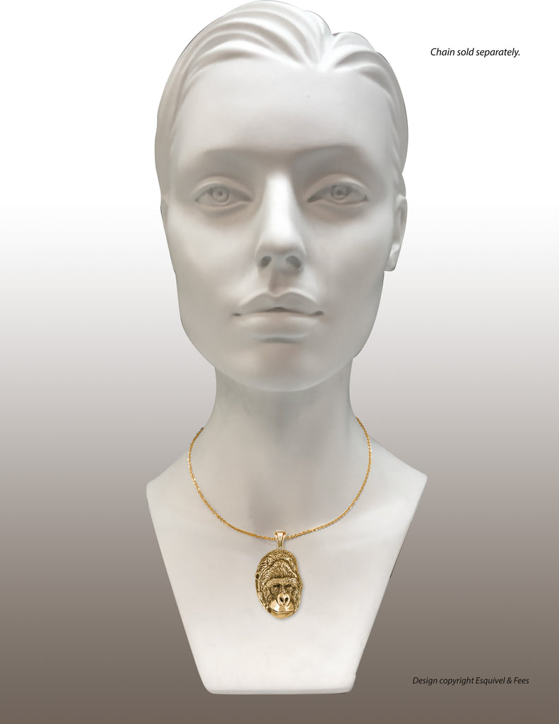 Mountain Gorilla Jewelry 14k Gold Vermeil Handmade Gorilla Pendant  GRL1-PVM