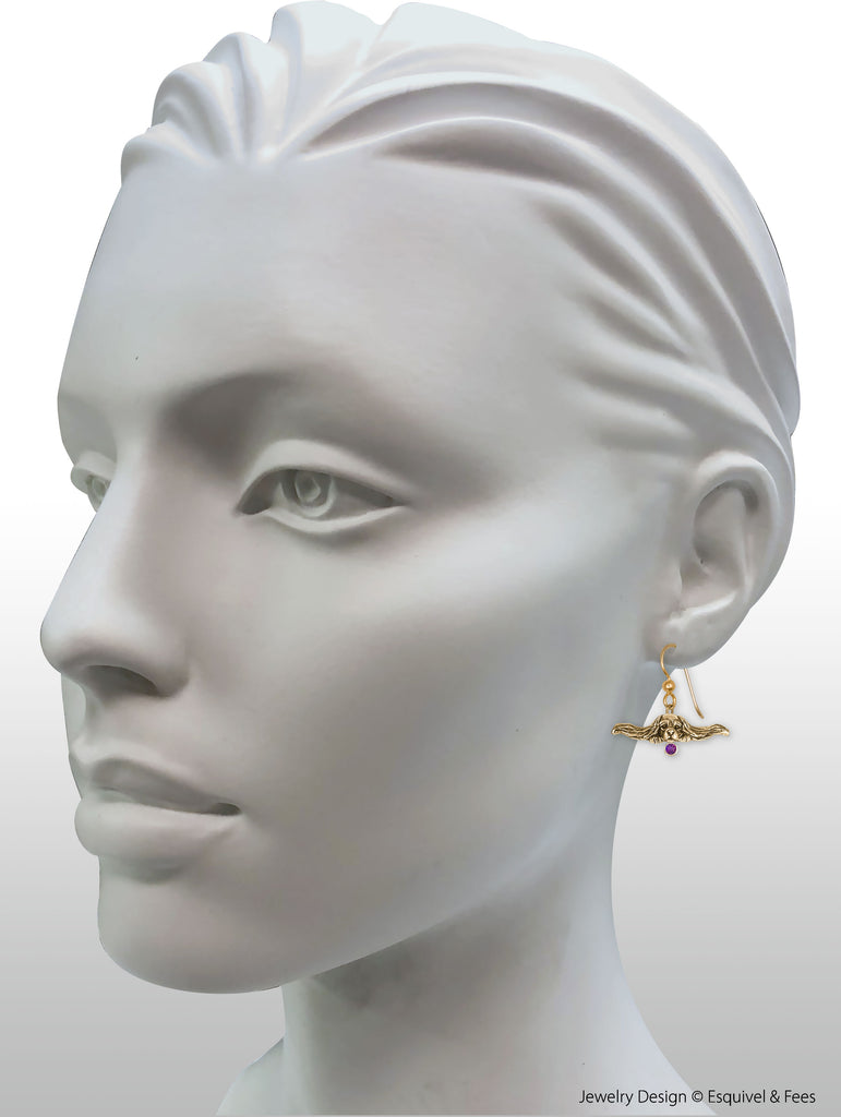 Cavalier King Charles Spaniel Jewelry 14k Yellow Gold Handmade Birthstone Earrings  KC18-SEG