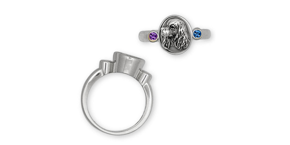 Cavalier King Charles Spaniel Birthstone Ring Jewelry Handmade Sterling Silver KC7-SR