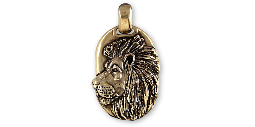 Lion Charms Lion Pendant Yellow Bronze Lion Dog Tag Jewelry Lion jewelry