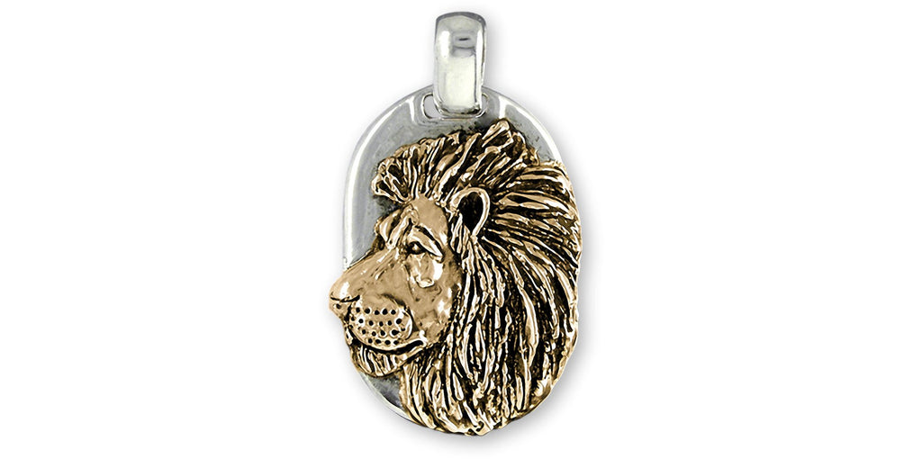 Lion Charms Lion Pendant Silver And 14k Gold Lion Dog Tag Jewelry Lion jewelry