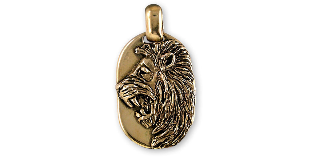 Lion Charms Lion Pendant Yellow Bronze Lion Dog Tag Jewelry Lion jewelry