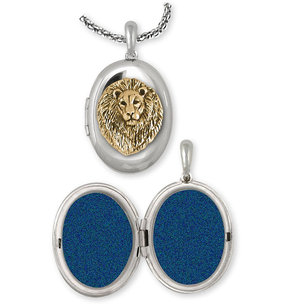 Lion Charms Lion Photo Locket Silver And 14k Gold Lion Jewelry Lion jewelry