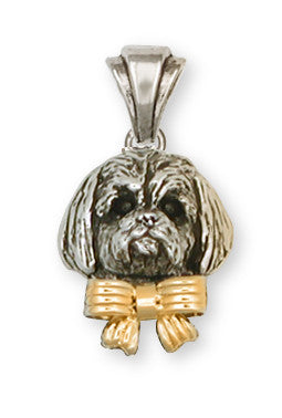 Lhasa Apso Pendant Sterling Silver And 14k Gold Dog Jewelry LSC4W-P