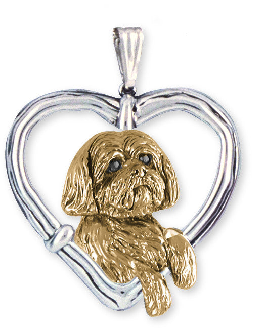 Lhasa Apso Pendant 14k Yellow And White Gold Vermeil Dog Jewelry LSZ19-TPVM