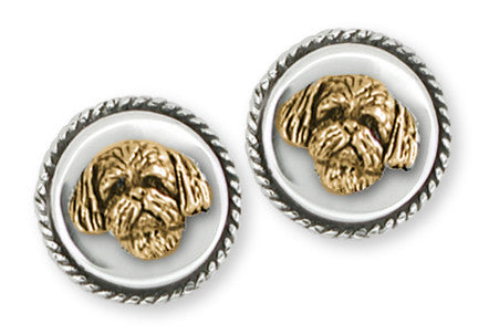 Lhasa Apso Cufflinks Silver And Yellow Bronze Dog Jewelry LSZ21H-CLZ