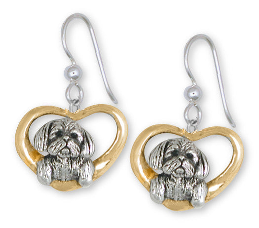 Lhasa Apso Earrings 14k Yellow And White Gold Vermeil Dog Jewelry LSZ23-EVM