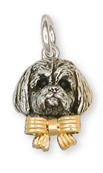 Lhasa Apso Charm Sterling Silver And 14k Gold Dog Jewelry LSZ4W-C