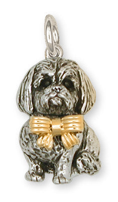 Lhasa Apso Charm Silver And 14k Gold Dog Jewelry LSZ5W-C