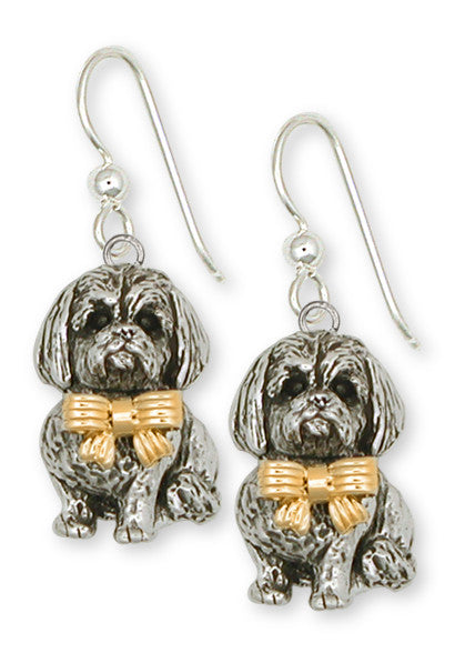 Lhasa Apso Earrings Silver And 14k Gold Dog Jewelry LSZ5W-E
