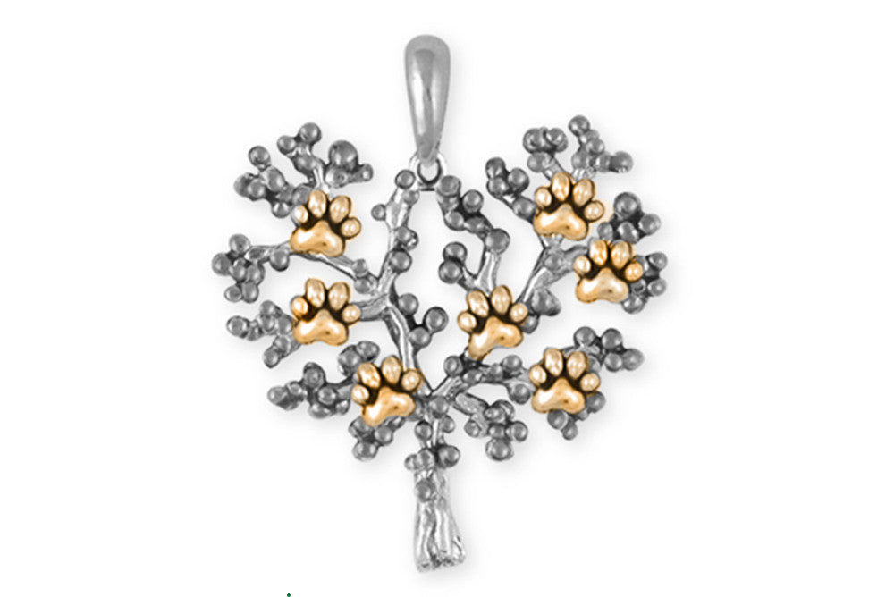 Paw Tree Of Life Charms Paw Tree Of Life Pendant Silver And Gold Dog Jewelry Paw Tree Of Life jewelry